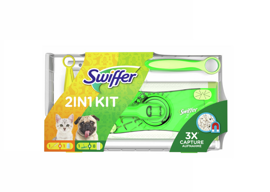 Kit Swiffer Detergente Pavimenti + Salviette e Spolverino Pavimenti Asciutti + Ricarica Ideale per Animali Domestici